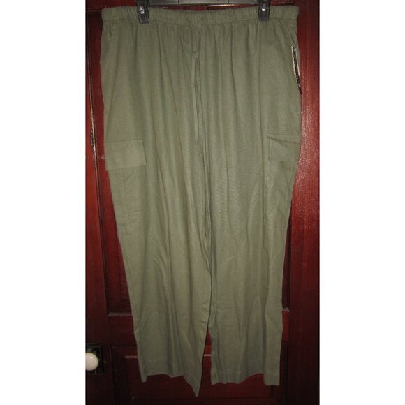 Architect Plus New 2X Linen Pants Slacks Cargo Elastic Waist Pockets Pull On Tie - Picture 1 of 3